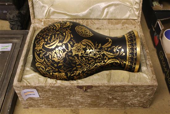 Cased Isnik style black & gold vase